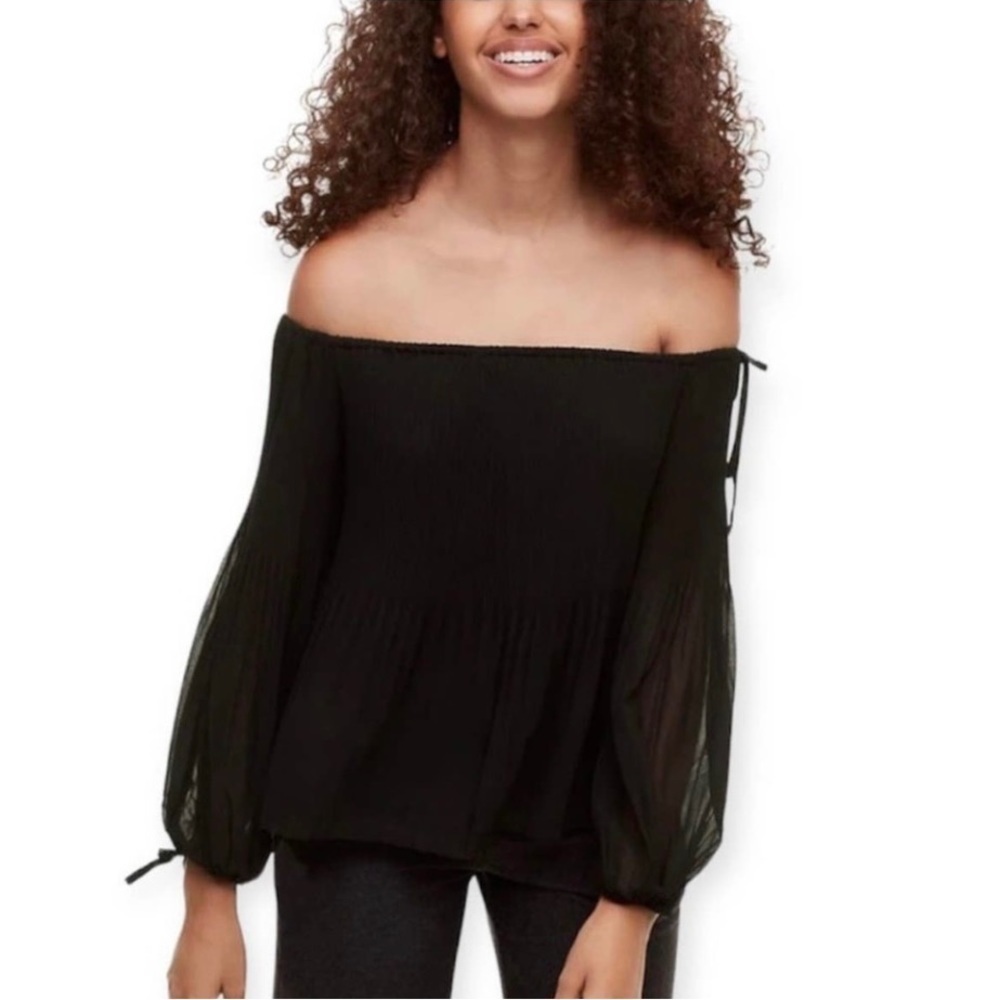 Aritzia Wilfred Black Talence Chiffon Off The Shoulder Blouse Size Small